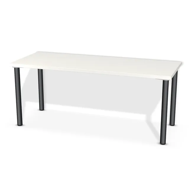 Blat: Biały klasyczny (W960, SM, 36mm), Szerokość: 180 cm, Głębokość: 70 cm, Przepusty: Brak, Nóżki: Noga metalowa NOVA fi60 71cm Czarny Mat (Amix AN-710), Obrzeże blatu: 2,0 mm