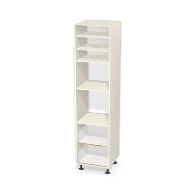 Korpus: Biały porcelanowy (W1200, ST9), Przednie krawędzie: Domyślne (w kolorze korpusu) (W1200, ST9), Bok szafki lewy: Domyślne (w kolorze korpusu) (W1200, ST9), Bok szafki prawy: Domyślne (w kolorze korpusu) (W1200, ST9), Biały (W960, SM, 16mm), Szerokość: 60 cm, Wysokość: 241,7 cm, Wysokość z nóżkami: 254,2 cm, Głębokość: 56,5 cm, Wys. pasa dolnego: 77 cm, Wys. przestrzeni na piekarnik: 57,9 cm, Wys. przestrzeni na mikrofalówkę: 44,6 cm, Fronty: Bez frontów - nawierty pod prowadniki prawe, Liczba półek: 2 półki, Rozmieszczenie półek: Rozmieszczenie symetryczne półek, System domyku: Otwieranie uchwytem (+Hamulec Blumotion), Szuflady: Blum Legrabox Białe (Premium Blum), Zawiasy: Blum ClipTop 110 cichy domyk (Premium), Nóżki: Nóżka regulowana AXILO 12,5 cm, 250 kg (Premium Axilo), Uchwyty: Brak uchwytów i brak nawiertów (Brak uchwytów), Uchwyty szuflad: Brak uchwytów i brak nawiertów (Brak uchwytów), Podpórki półek: Podpórki półki fi 5 mm (Basic / ruchome), Nawierty korpusu: Pod kołki i konfirmaty, Obrzeże korpusu: 0,8 mm