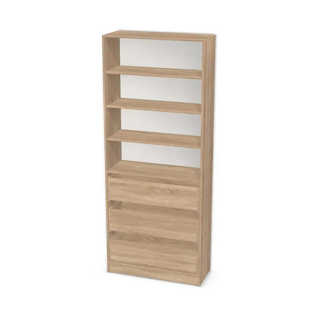 Korpus: Dąb Bardolino naturalny (H1145, ST10), Materiał pleców: Plecy z płyty HDF 3 mm (biała), Szerokość: 100 cm, Wysokość: 235 cm, Wysokość z cokołem: 245 cm, Głębokość: 40 cm, Wys. części z szufladami: 100 cm, Fronty: Bez frontów, Liczba szuflad: 3 szuflady, Liczba półek: 3 półki, Rozmieszczenie półek: Rozmieszczenie symetryczne półek, Typ podstawy: Cokół 10 cm, System domyku: Otwieranie uchwytem (+Hamulec Blumotion), Szuflady: Blum Tandem (Optimum Blum), Zawiasy: Dobór we własnym zakresie (Brak), Uchwyty: Brak uchwytów i brak nawiertów (Brak uchwytów), Uchwyty szuflad: Brak uchwytów i brak nawiertów (Brak uchwytów), Podpórki półek: Podpórki Kuadro z zabezpieczeniem (typ 2) (Premium / z zabezp.), Obrzeże korpusu: 0,8 mm, Rodzaj: Zabudowa szeregowa