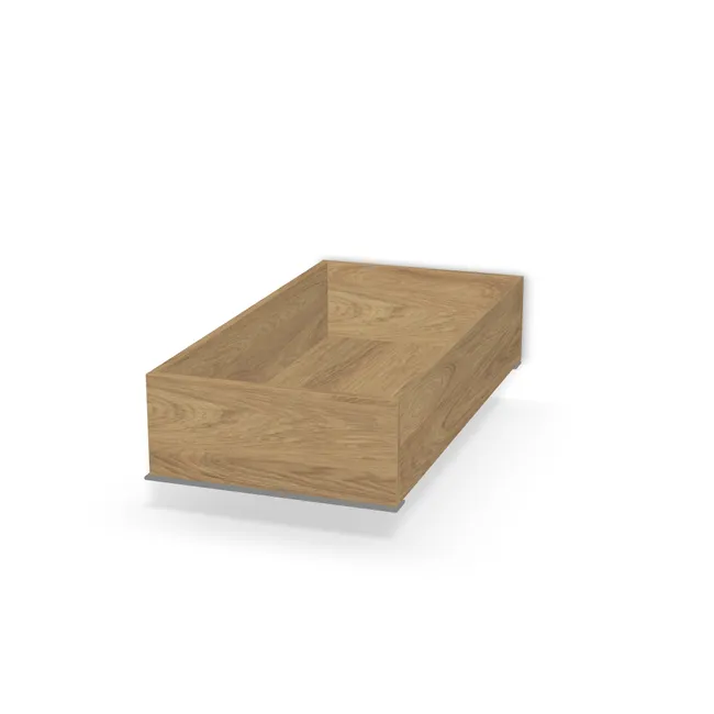 Korpus: Hikora naturalna (H3730, ST10), Drzwi: Bez frontów, Długość boku (prowadnicy): 50 cm, Szerokość wew. szafki: 96,4 cm, Wys. skrzyni szuflady: 20 cm, Typ szuflady: Z frontem nakładanym, System domyku: Tip-on Blumotion, Obciążenie dynamiczne: 60 kg, Konstrukcja szuflady: Z przednią blendą