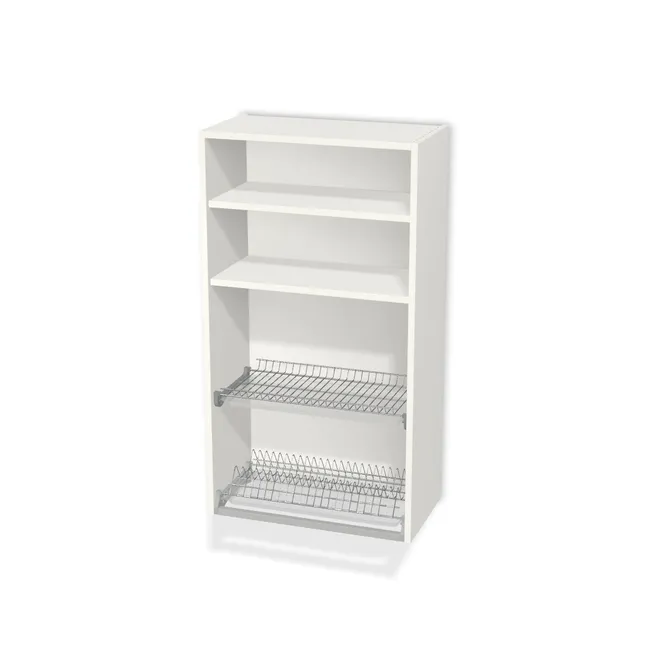 Korpus: Biały klasyczny (W960, SM), Przednie krawędzie: Domyślne (w kolorze korpusu) (W960, SM), Bok szafki lewy: Domyślne (w kolorze korpusu) (W960, SM), Bok szafki prawy: Domyślne (w kolorze korpusu) (W960, SM), Szerokość: 60 cm, Wysokość: 110 cm, Głębokość: 31 cm, Drzwi: Bez frontów, Typ wieńca dolnego: Bez wieńca dolnego, Liczba półek: 2 półki, Rozmieszczenie półek: Rozmieszczenie symetryczne półek, System domyku: Otwieranie uchwytem, Zawieszki: Zawieszki Blum (Premium Blum), Zawiasy: Dobór we własnym zakresie (Brak), Ociekarka: Rejs Variant 3 chrom (Optimum Chrom), Uchwyty: Brak uchwytów i brak nawiertów (Brak uchwytów), Podpórki półek: Podpórki półki fi 5 mm (Basic / ruchome), Nawierty korpusu: Pod kołki i konfirmaty, Obrzeże korpusu: 0,8 mm, Wycięcie HDF: Wycięcie pod zawieszki, Szyny pod zawieszki: Bez szyn