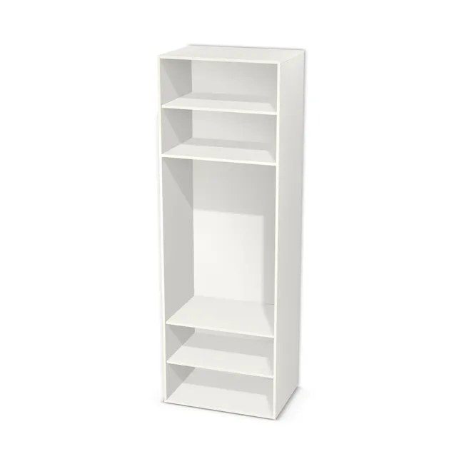Korpus: Biały klasyczny (W960, SM), Materiał pleców: Plecy z płyty HDF 3 mm (biała), Szerokość: 83 cm, Wysokość: 246,8 cm, Głębokość: 57 cm, Wys. pasa dolnego: 181,6 cm, Drzwi: Bez frontów, Liczba półek na górze: 1 półka, Liczba półek na dole: 2 półki, Rozmieszczenie półek: Własne ustawienie, Typ podstawy: Brak (tylko ślizgacze), System domyku: Otwieranie uchwytem, Zawiasy: Dobór we własnym zakresie (Brak), Uchwyty: Brak uchwytów i brak nawiertów (Brak uchwytów), Podpórki półek: Podpórki półki fi 5 mm (Basic / ruchome), Obrzeże korpusu: 0,8 mm, Rodzaj: Zabudowa szeregowa