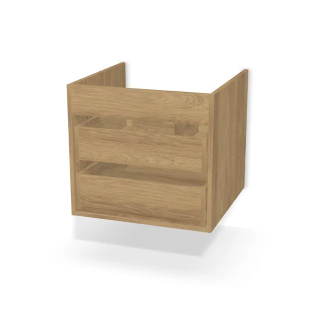 Korpus: Hikora naturalna (H3730, ST10), Szerokość: 60 cm, Wysokość: 55 cm, Głębokość: 58 cm, Głębokość z frontem: 59,8 cm, Wew. przestrzeń na umywalkę: 56,2 cm, Wysokość na blendę: 15 cm, Wys. wspornika (trawersu): 12 cm, Typ wieńca górnego: Brak wieńca górnego, Fronty szuflad: Bez frontów szuflad, Liczba szuflad: 2 szuflady, Liczba szuflad pod syfon: 1 szuflada pod syfon, Szer. wcięcia: 15 cm, Głęb. wcięcia: 35 cm, Pozycja wcięcia  (względem środka szuflady/szafki): 0 cm, System domyku: Otwieranie uchwytem (+Hamulec Blumotion), Prowadnice szuflad: Blum Tandem (Optimum Blum), Zawieszki: Zawieszki Camar (udźwig 600kg) (Premium Camar), Uchwyty szuflad: Brak uchwytów i brak nawiertów (Brak uchwytów), Pozycja zawieszki: 0 cm, Obrzeże korpusu: 0,8 mm