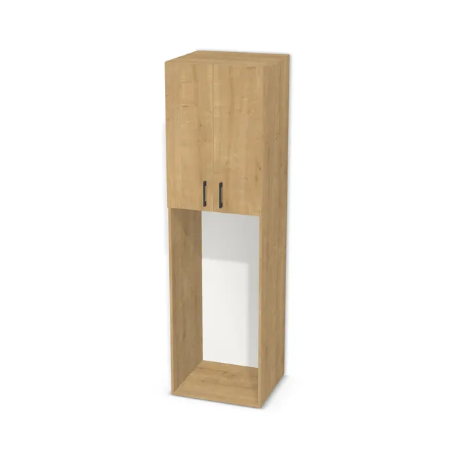 Front: Dąb Hamilton naturalny (H3303, ST10 FSC) Usłojenie Pionowe, Korpus: Dąb Hamilton naturalny (H3303, ST10), Usłojenie frontu: Pionowe, Materiał pleców: Plecy z płyty HDF 3 mm (biała), Szerokość: 62 cm, Wysokość: 220 cm, Głębokość: 55 cm, Głębokość z frontem: 56,8 cm, Wys. części górnej: 91 cm, Drzwi: 2 fronty - lewy i prawy, Liczba półek na górze: 3 półki, Liczba półek na dole: Bez półek, Rozmieszczenie półek: Rozmieszczenie symetryczne półek, Typ podstawy: Brak (tylko ślizgacze), System domyku: Otwieranie uchwytem, Zawiasy: Blum ClipTop 110 cichy domyk (Premium), Uchwyty: Uchwyt 2576 Czarny Mat rozstaw 128 mm (Uchwyt 2576 128 mm), Podpórki półek: Podpórki Kuadro z zabezpieczeniem (typ 2) (Premium / z zabezp.), Obrzeże korpusu: 0,8 mm, Obrzeże frontu: 0,8 mm, Rozmieszczenie uchwytów (na górze): Pionowo (dół frontu 50 mm), bok 50 mm)