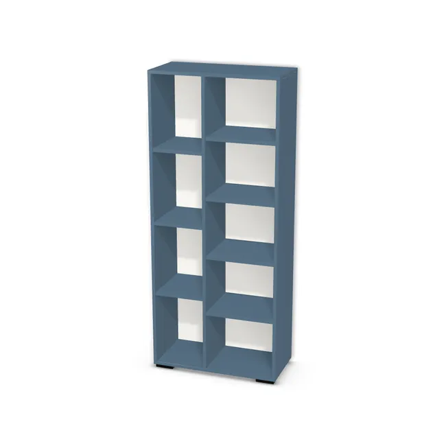 Korpus: Niebieski mglisty (U502, ST9), Przednie krawędzie: Domyślne (w kolorze korpusu) (U502, ST9), Materiał pleców: Plecy z płyty HDF 3 mm (biała), Szerokość: 70 cm, Wysokość: 163 cm, Wysokość z nóżkami: 165 cm, Głębokość: 33 cm, Głębokość z frontem: 34,8 cm, Szer. części lewej: 30 cm, Drzwi w lewej części: Bez frontów, Drzwi w prawej części: Bez frontów, Liczba półek po lewej: 3 półki, Liczba półek po prawej: 4 półki, Rozmieszczenie półek: Rozmieszczenie symetryczne półek, Typ podstawy: Nóżki (wg wyboru), Nóżki: Nóżka prostokątna K160 - czarny mat / wys. 2 cm (Prostokątna K160), Podpórki półek: Podpórki Kuadro z zabezpieczeniem (typ 2) (Premium / z zabezp.), Obrzeże korpusu: 0,8 mm, Obrzeże frontu: 2,0 mm, Rozmieszczenie uchwytów: Pionowo (środek frontu, bok 50 mm), Rodzaj: Zabudowa szeregowa