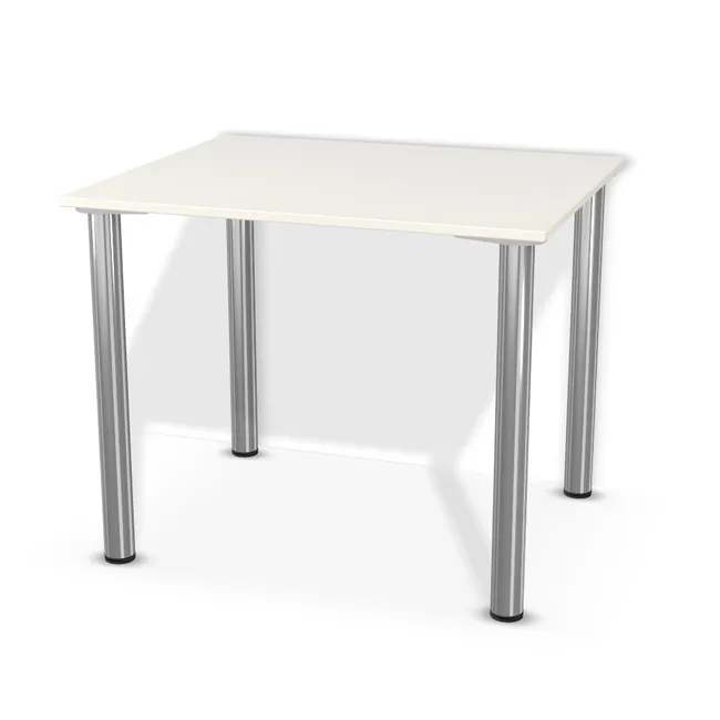 Blat: Biały klasyczny (W960, SM, 18mm), Szerokość: 90 cm, Głębokość: 75 cm, Przepusty: Brak, Nóżki: Noga metalowa NOVA fi60 71cm Chrom Połysk (Amix AN-710), Obrzeże blatu: 2,0 mm