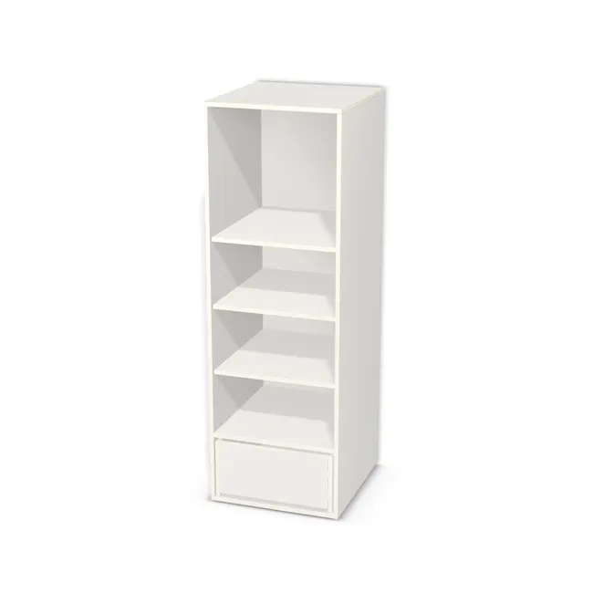 Korpus: Biały klasyczny (W960, SM), Materiał pleców: Plecy z płyty HDF 3 mm (biała), Szerokość: 56,5 cm, Wysokość: 170 cm, Głębokość: 60 cm, Wys. części z szufladami: 30 cm, Drzwi: Bez frontów - nawierty pod prowadniki prawe, Liczba szuflad: 1 szuflada, Liczba półek: 3 półki, Rozmieszczenie półek: Własne ustawienie, Typ podstawy: Brak (tylko ślizgacze), System domyku: Otwieranie uchwytem (+Hamulec Blumotion), Szuflady: Blum Tandem (Optimum Blum), Zawiasy: Dobór we własnym zakresie (Brak), Uchwyty: Brak uchwytów i brak nawiertów (Brak uchwytów), Uchwyty szuflad: Brak uchwytów i brak nawiertów (Brak uchwytów), Podpórki półek: Podpórki półki fi 5 mm (Basic / ruchome), Obrzeże korpusu: 0,8 mm, Rodzaj: Zabudowa szeregowa