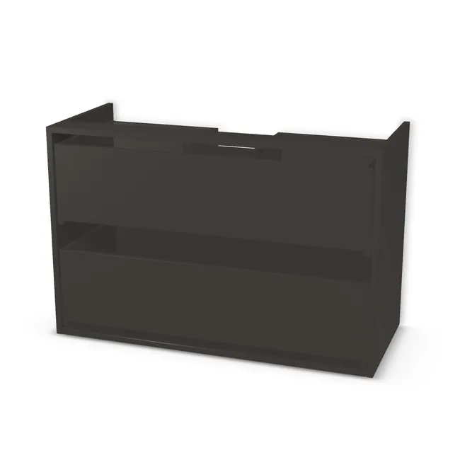 Korpus: Czerń aksamitna (U899, ST9), Szerokość: 100,9 cm, Wysokość: 66,2 cm, Głębokość: 43 cm, Głębokość z frontem: 44,8 cm, Wew. przestrzeń na umywalkę: 33 cm, Typ wieńca górnego: Brak wieńca górnego, Fronty szuflad: Bez frontów szuflad, Liczba szuflad: 2 szuflady, Liczba szuflad pod syfon: 1 szuflada pod syfon, Szer. wcięcia: 20 cm, Głęb. wcięcia: 25 cm, Pozycja wcięcia  (względem środka szuflady/szafki): 0 cm, Typ podstawy: Brak (tylko ślizgacze), System domyku: Otwieranie uchwytem (+Hamulec Blumotion), Prowadnice szuflad: Blum Tandem (Optimum Blum), Uchwyty szuflad: Brak uchwytów i brak nawiertów (Brak uchwytów), Obrzeże korpusu: 0,8 mm