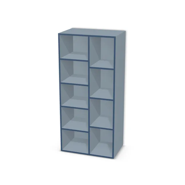 Korpus: Niebieski denim (U540, ST9), Przednie krawędzie: W innym kolorze (U504, ST9), Materiał pleców: Plecy z płyty jak korpus, Szerokość: 68 cm, Wysokość: 146 cm, Głębokość: 43 cm, Głębokość z frontem: 44,8 cm, Szerokość: 37 cm, Liczba półek po lewej: 4 półki, Liczba półek po prawej: 3 półki, Rozmieszczenie półek: Własne ustawienie, Typ podstawy: Brak (tylko ślizgacze), Podpórki półek: Podpórki Kuadro z zabezpieczeniem (typ 2) (Premium / z zabezp.), Obrzeże korpusu: 0,8 mm, Obrzeże frontu: 0,8 mm, Rozmieszczenie uchwytów: Pionowo (środek frontu, bok 50 mm), Rodzaj: Zabudowa szeregowa