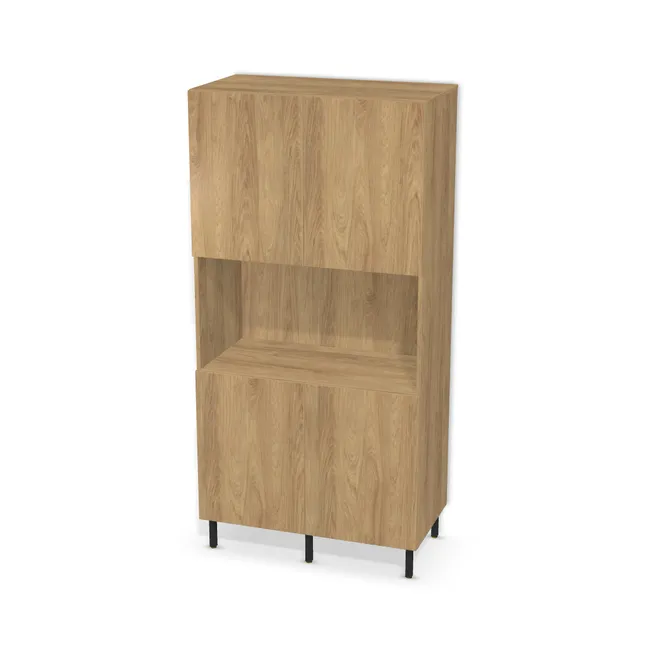 Front: Hikora naturalna (H3730, ST10) Usłojenie Pionowe, Korpus: Hikora naturalna (H3730, ST10), Usłojenie frontu: Pionowe, Materiał pleców: Plecy z płyty jak korpus, Szerokość: 100 cm, Wysokość: 190 cm, Wysokość z nóżkami: 205 cm, Głębokość: 50 cm, Głębokość z frontem: 51,8 cm, Wys. części górnej: 70 cm, Wys. części dolnej: 70 cm, Drzwi: 4 fronty - 2 lewe, 2 prawe, Liczba półek na górze: 1 półka, Liczba półek na środku: Bez półek, Liczba półek na dole: 1 półka, Rozmieszczenie półek: Rozmieszczenie symetryczne półek, Typ podstawy: Nóżki (wg wyboru), System domyku: Otwieranie naciskiem (Tip-On), Zawiasy: Blum ClipTop 110 bez sprężyny (Premium), Nóżki: Noga meblowa kwadratowa Tiadra 15cm Czarna (Arte Tiadra 150), Uchwyty: Brak uchwytów i brak nawiertów (Brak uchwytów), Podpórki półek: Podpórki Kuadro z zabezpieczeniem (typ 2) (Premium / z zabezp.), Obrzeże korpusu: 2,0 mm, Obrzeże frontu: 2,0 mm