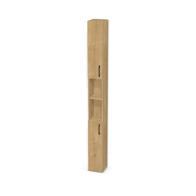 Front: Dąb Hamilton naturalny (H3303, ST10) Usłojenie Pionowe, Korpus: Dąb Hamilton naturalny (H3303, ST10), Usłojenie frontu: Pionowe, Materiał pleców: Plecy z płyty jak korpus, Szerokość: 25 cm, Wysokość: 250 cm, Głębokość: 25 cm, Głębokość z frontem: 26,8 cm, Wys. części górnej: 90 cm, Wys. części dolnej: 90 cm, Drzwi: 2 fronty - otwierane w lewo, Liczba półek na górze: 2 półki, Liczba półek na środku: 1 półka, Liczba półek na dole: 1 półka, Rozmieszczenie półek: Rozmieszczenie symetryczne półek, Typ podstawy: Brak (tylko ślizgacze), System domyku: Otwieranie uchwytem, Zawiasy: Blum ClipTop 110 cichy domyk (Premium), Uchwyty: Uchwyt UU05 - czarny mat / rozstaw 160mm (UU05-160-L36 160), Podpórki półek: Podpórki Kuadro z zabezpieczeniem (typ 2) (Premium / z zabezp.), Obrzeże korpusu: 0,8 mm, Obrzeże frontu: 0,8 mm, Rozmieszczenie uchwytów: Pionowo (góra frontu 50 mm, bok 50 mm), Rozmieszczenie uchwytów (na górze): Pionowo (dół frontu 50 mm), bok 50 mm), Rodzaj: Zabudowa szeregowa