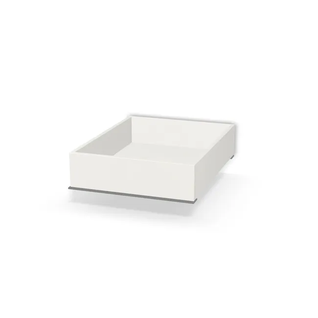 Korpus: Biały klasyczny (W960, SM), Drzwi: Bez frontów, Długość boku (prowadnicy): 55 cm, Szerokość wew. szafki: 70 cm, Wys. skrzyni szuflady: 15 cm, Typ szuflady: Z frontem nakładanym, System domyku: Blumotion (cichy domyk), Obciążenie dynamiczne: 40 kg, Konstrukcja szuflady: Z przednią blendą