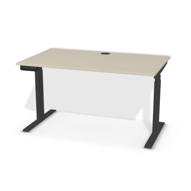 Blat: Szary Taupe (U750, ST9, 18mm), Szerokość: 120 cm, Głębokość: 70 cm, Kształt blatu: Blat prostokątny, Układ kontrolera: Kontroler po lewej stronie, Pozycja kontrolera (od krawędzi blatu): 5 cm, Przepusty: Środek, Kolor przepustu: Przepust Kablowy z Plastiku fi 80 Czarny (Plastik 80 Czarny), Stelaż: Stelaż elektryczny do biurka FUTURO II (625-1275 mm) czarny (Futuro II Stelaż Czarny), Obrzeże blatu: 2,0 mm