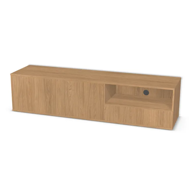Front: Dąb Casella naturalny (H1385, ST40) Usłojenie Pionowe, Korpus: Dąb Casella naturalny (H1385, ST40), Usłojenie frontu: Pionowe, Materiał pleców: Plecy z płyty jak korpus, Szerokość: 200 cm, Wysokość: 48 cm, Głębokość: 48 cm, Głęb. całkowita: 50 cm, Szer. części z szufladą: 80 cm, Wys. na szuflady: 18 cm, Fronty: Fronty - drzwi lewe i prawe, fronty szuflad, Liczba szuflad: 1 szuflada, Liczba półek: 1 półka, Typ podstawy: Brak (tylko ślizgacze), System domyku: Otwieranie naciskiem (Tip-On), Przepust kablowy: Przepust po prawej, Prowadnice szuflad: Blum Tandem (Optimum Blum), Zawiasy: Blum ClipTop 110 bez sprężyny (Premium), Uchwyty: Brak uchwytów i brak nawiertów (Brak uchwytów), Uchwyty szuflad: Brak uchwytów i brak nawiertów (Brak uchwytów), Kolor przepustu: Przepust Kablowy z Plastiku fi 60 Czarny (Plastik 60 Czarny), Podpórki półek: Podpórki Kuadro z zabezpieczeniem (typ 2) (Premium / z zabezp.), Obrzeże korpusu: 0,8 mm, Obrzeże frontu: 0,8 mm