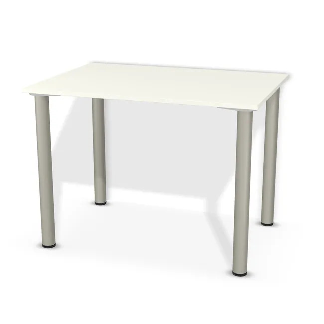 Blat: Biały premium (W1000, ST9, 18mm), Szerokość: 100 cm, Głębokość: 70 cm, Przepusty: Brak, Nóżki: Noga metalowa NOVA fi60 71cm Nikiel Satyna (Amix AN-710), Obrzeże blatu: 0,8 mm