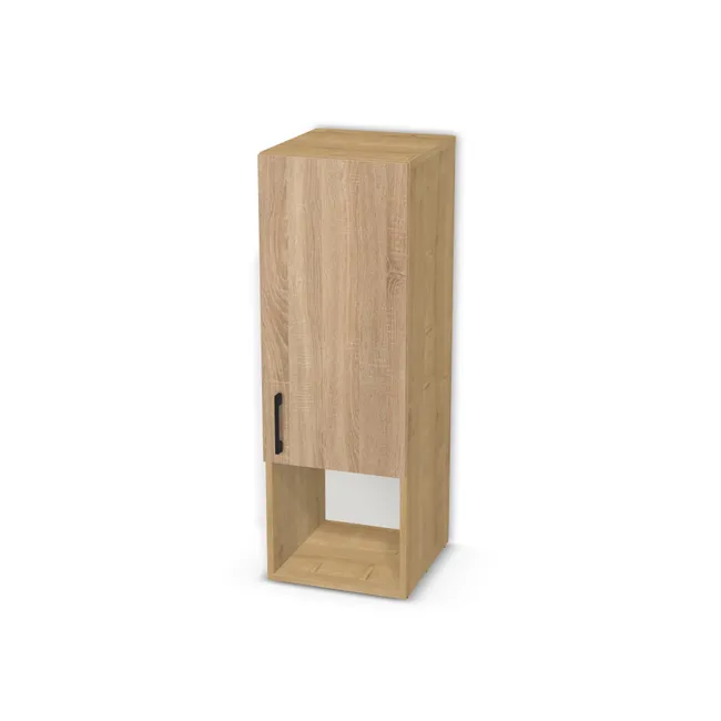 Front: Dąb Bardolino naturalny (H1145, ST10) Usłojenie Pionowe, Korpus: Dąb Hamilton naturalny (H3303, ST10), Usłojenie frontu: Pionowe, Materiał pleców: Plecy z płyty HDF 3 mm (biała), Szerokość: 38,7 cm, Wysokość: 114,3 cm, Głębokość: 39,9 cm, Głębokość z frontem: 41,7 cm, Wys. części górnej: 80,6 cm, Drzwi: 1 front - otwierany w prawo, Liczba półek na górze: 2 półki, Liczba półek na dole: Bez półek, Rozmieszczenie półek: Rozmieszczenie symetryczne półek, Typ podstawy: Brak (tylko ślizgacze), System domyku: Otwieranie uchwytem, Zawiasy: Blum Clip 100 (Optimum), Uchwyty: Uchwyt 2576 Czarny Mat rozstaw 128 mm (Uchwyt 2576 128 mm), Podpórki półek: Podpórki Kuadro z zabezpieczeniem (typ 2) (Premium / z zabezp.), Obrzeże korpusu: 0,8 mm, Obrzeże frontu: 0,8 mm, Rozmieszczenie uchwytów (na górze): Pionowo (dół frontu 50 mm), bok 50 mm)