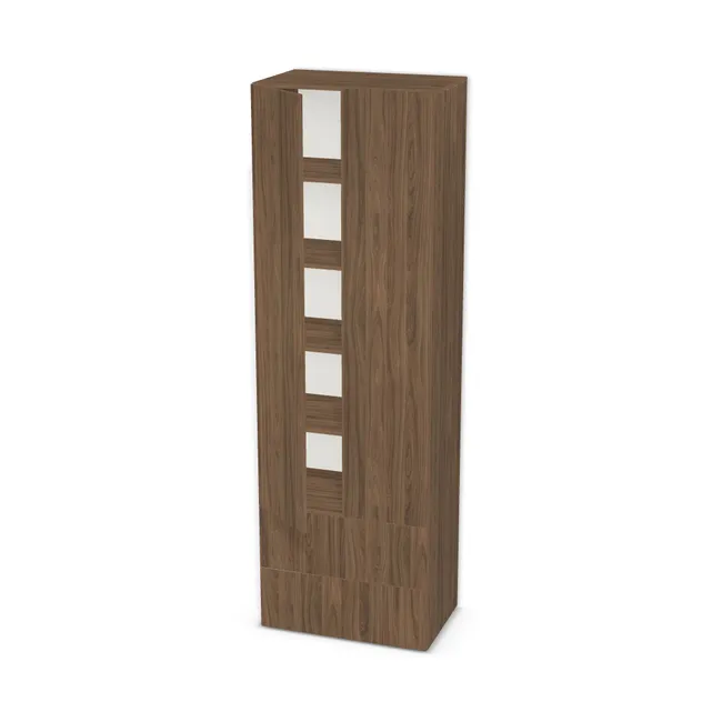 Front: Orzech Carini naturalny (H3710, ST12) Usłojenie Pionowe, Korpus: Orzech Carini naturalny (H3710, ST12), Usłojenie frontu: Pionowe, Materiał pleców: Plecy z płyty HDF 3 mm (biała), Szerokość: 80 cm, Wysokość: 250 cm, Głębokość: 49 cm, Głębokość z frontem: 50,8 cm, Wys. części z szufladami: 60 cm, Fronty: Fronty - drzwi lewe i prawe, fronty szuflad, Liczba szuflad: 2 szuflady, Liczba półek: 4 półki, Rozmieszczenie półek: Rozmieszczenie symetryczne półek, Typ podstawy: Brak (tylko ślizgacze), System domyku: Otwieranie uchwytem (+Hamulec Blumotion), Szuflady: Blum Tandem Wysuw 75% (Optimum Blum), Zawiasy: Blum Clip 100 (Optimum), Uchwyty: Brak uchwytów i brak nawiertów (Brak uchwytów), Uchwyty szuflad: Brak uchwytów i brak nawiertów (Brak uchwytów), Podpórki półek: Podpórki półki fi 5 mm (Basic / ruchome), Obrzeże korpusu: 0,8 mm, Obrzeże frontu: 0,8 mm, Rodzaj: Zabudowa szeregowa