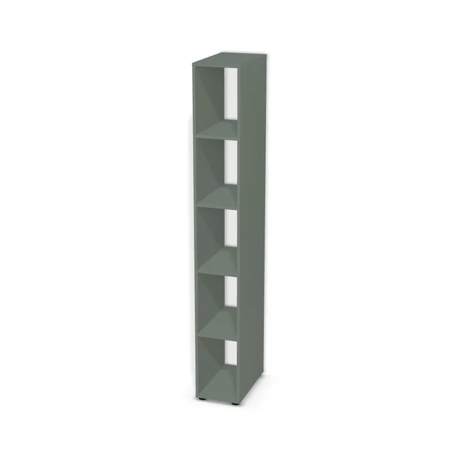 Korpus: Zieleń eukaliptusowa (U604, ST9), Przednie i tylne krawędzie: Domyślne (w kolorze korpusu) (U604, ST9), Szerokość: 30 cm, Wysokość: 216 cm, Wysokość z nóżkami: 217,9 cm, Głębokość: 52 cm, Liczba rzędów: 5 rzędów, Liczba kolumn: 1 kolumna, Typ podstawy: Nóżki (wg wyboru), Obrzeże korpusu: 0,8 mm
