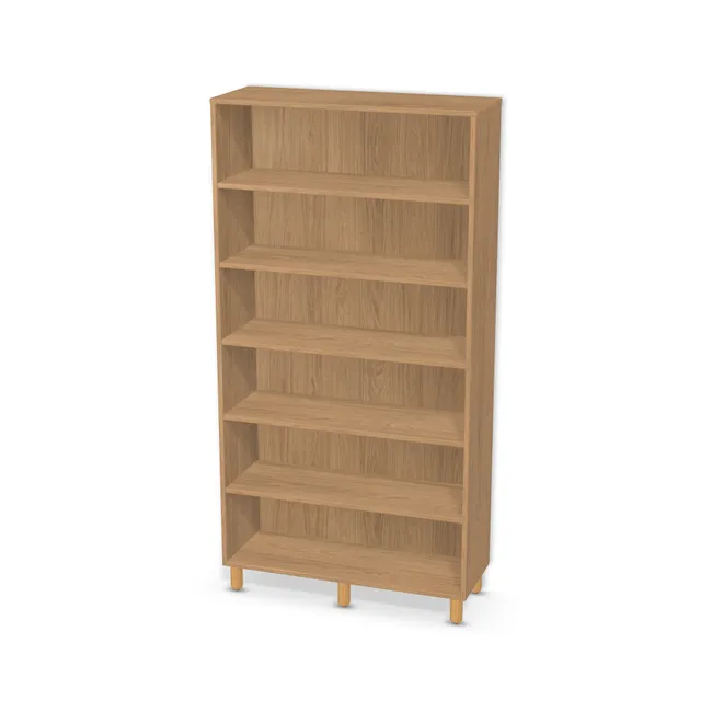 Korpus: Dąb Casella naturalny (H1385, ST40), Materiał pleców: Plecy z płyty jak korpus, Szerokość: 97 cm, Wysokość: 179 cm, Wysokość z nóżkami: 190 cm, Głębokość: 35 cm, Liczba półek: 5 półek, Rozmieszczenie półek: Rozmieszczenie symetryczne półek, Typ podstawy: Nóżki (wg wyboru), Nóżki: Noga meblowa drewniana 10cm walec (Drewniana 10cm walec), Podpórki półek: Podpórki Kuadro z zabezpieczeniem (typ 2) (Premium / z zabezp.), Obrzeże korpusu: 2,0 mm