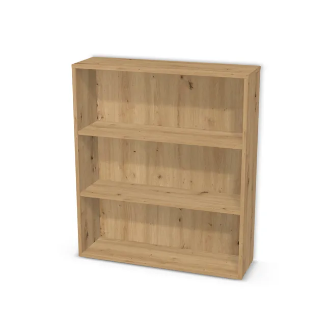 Korpus: Dąb dziki naturalny (H1318, ST10), Materiał pleców: Plecy z płyty jak korpus, Szerokość: 85 cm, Wysokość: 98 cm, Głębokość: 25 cm, Liczba półek: 2 półki, Rozmieszczenie półek: Rozmieszczenie symetryczne półek, Typ podstawy: Brak (tylko ślizgacze), Podpórki półek: Podpórki Kuadro z zabezpieczeniem (typ 2) (Premium / z zabezp.), Obrzeże korpusu: 0,8 mm