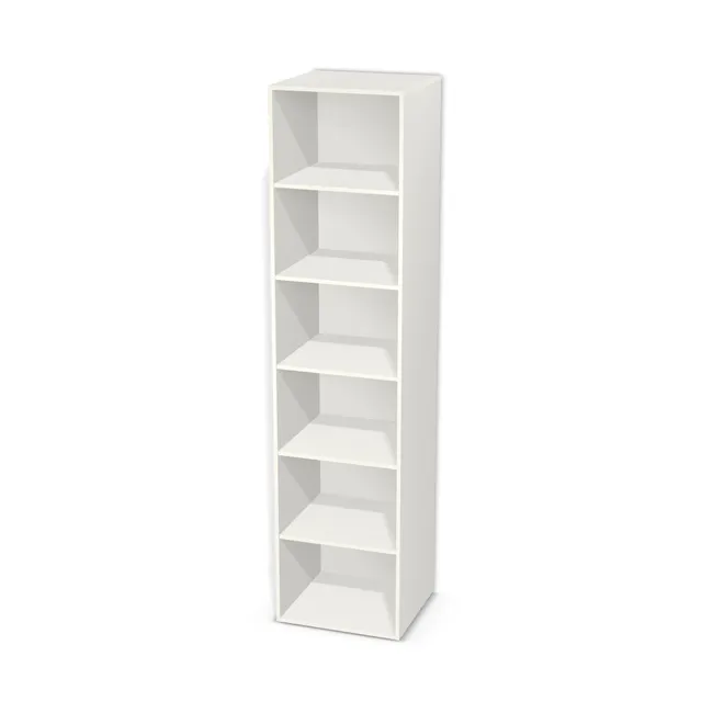 Korpus: Biały klasyczny (W960, SM), Materiał pleców: Plecy z płyty HDF 3 mm (biała), Szerokość: 60 cm, Wysokość: 248 cm, Głębokość: 55 cm, Liczba półek: 5 półek, Rozmieszczenie półek: Rozmieszczenie symetryczne półek, Typ podstawy: Brak (tylko ślizgacze), Podpórki półek: Podpórki półki fi 5 mm (Basic / ruchome), Obrzeże korpusu: 0,8 mm