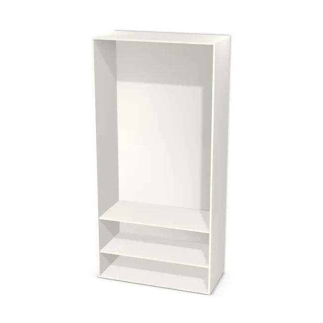Korpus: Biały klasyczny (W960, SM), Materiał pleców: Plecy z płyty HDF 3 mm (biała), Szerokość: 120 cm, Wysokość: 248 cm, Głębokość: 55 cm, Drzwi: Bez frontów, Liczba półek: 2 półki, Rozmieszczenie półek: Własne ustawienie, Typ podstawy: Brak (tylko ślizgacze), System domyku: Otwieranie uchwytem, Zawiasy: Dobór we własnym zakresie (Brak), Uchwyty: Brak uchwytów i brak nawiertów (Brak uchwytów), Podpórki półek: Podpórki półki fi 5 mm (Basic / ruchome), Obrzeże korpusu: 0,8 mm, Rodzaj: Zabudowa szeregowa