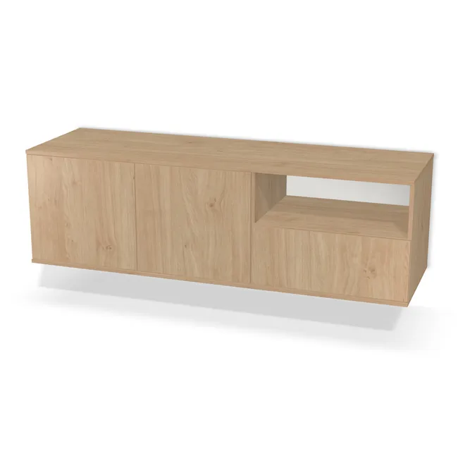 Front: Dąb Kendal naturalny (H3170, ST12) Usłojenie Pionowe, Korpus: Dąb Kendal naturalny (H3170, ST12), Usłojenie frontu: Pionowe, Materiał pleców: Plecy z płyty HDF 3 mm (biała), Szerokość: 180 cm, Wysokość: 55 cm, Głębokość: 53 cm, Głęb. całkowita: 55 cm, Szer. części z szufladą: 70 cm, Wys. na szuflady: 26 cm, Fronty: Fronty - drzwi lewe i prawe, fronty szuflad, Liczba szuflad: 1 szuflada, Liczba półek: 1 półka, System domyku: Otwieranie naciskiem (Tip-On), Przepust kablowy: Bez przepustu, Prowadnice szuflad: Blum Tandem (Optimum Blum), Zawieszki: Zawieszki Wurth (Premium Wurth), Zawiasy: Blum ClipTop 110 bez sprężyny (Premium), Uchwyty: Brak uchwytów i brak nawiertów (Brak uchwytów), Uchwyty szuflad: Brak uchwytów i brak nawiertów (Brak uchwytów), Podpórki półek: Podpórki Kuadro z zabezpieczeniem (typ 2) (Premium / z zabezp.), Obrzeże korpusu: 0,8 mm, Obrzeże frontu: 0,8 mm