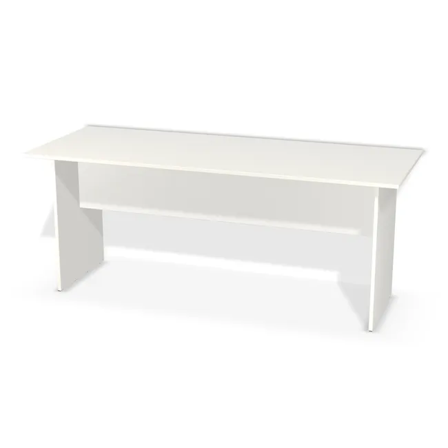 Korpus: Biały klasyczny (W960, SM, 18 mm), Materiał blendy: Blenda z płyty jak korpus, Wybrane obrzeże: Domyślne (w kolorze płyty), Szerokość: 180 cm, Wysokość: 72 cm, Głębokość: 70 cm, Wys. środkowej blendy: 35 cm, Wysunięcie blatu po lewej: 10 cm, Wysunięcie blatu po prawej: 10 cm, Wysunięcie blatu z przodu: 10 cm, Wysunięcie blatu z tyłu: 10 cm, Przepusty: Brak, Obrzeże korpusu: 2,0 mm