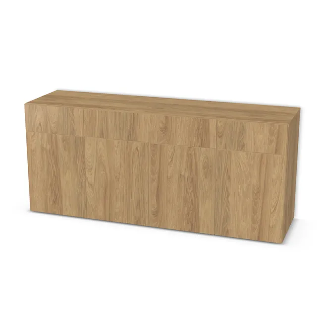 Front: Hikora naturalna (H3730, ST10) Usłojenie Pionowe, Korpus: Hikora naturalna (H3730, ST10), Usłojenie frontu: Pionowe, Materiał pleców: Plecy z płyty HDF 3 mm (biała), Szerokość: 161 cm, Wysokość: 70 cm, Głębokość: 42 cm, Głębokość z frontem: 43,8 cm, Szer. części środkowej: 80 cm, Wys. pasa dolnego: 52,5 cm, Wysokość dolnego frontu: 52,2 cm, Typ wieńca górnego: Wieniec górny nakładany, Fronty: Fronty - drzwi lewe i prawe, fronty szuflad, Liczba półek: 1 półka, Rozmieszczenie półek: Rozmieszczenie symetryczne półek, Typ podstawy: Brak (tylko ślizgacze), System domyku: Otwieranie naciskiem (Tip-On), Prowadnice szuflad: Blum Tandem (Optimum Blum), Zawiasy: Blum ClipTop 110 bez sprężyny (Premium), Uchwyty: Brak uchwytów i brak nawiertów (Brak uchwytów), Uchwyty szuflad: Brak uchwytów i brak nawiertów (Brak uchwytów), Podpórki półek: Podpórki Kuadro z zabezpieczeniem (typ 2) (Premium / z zabezp.), Obrzeże korpusu: 0,8 mm, Obrzeże frontu: 0,8 mm