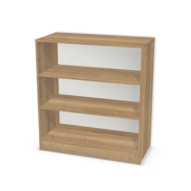 Korpus: Dąb Halifax naturalny (H1180, ST37), Materiał pleców: Plecy z płyty HDF 3 mm (biała), Szerokość: 100 cm, Wysokość: 98 cm, Wysokość z cokołem: 108 cm, Głębokość: 45 cm, Liczba półek: 2 półki, Rozmieszczenie półek: Rozmieszczenie symetryczne półek, Typ podstawy: Cokół 10 cm, Podpórki półek: Podpórki Kuadro z zabezpieczeniem (typ 2) (Premium / z zabezp.), Obrzeże korpusu: 2,0 mm