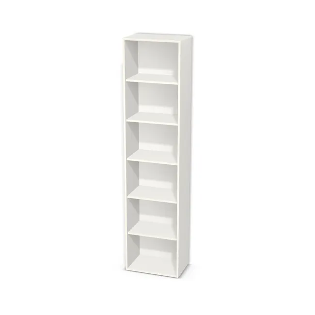 Korpus: Biały klasyczny (W960, SM), Materiał pleców: Plecy z płyty HDF 3 mm (biała), Szerokość: 54 cm, Wysokość: 225,8 cm, Głębokość: 34,5 cm, Drzwi: Bez frontów, Liczba półek: 5 półek, Rozmieszczenie półek: Własne ustawienie, Typ podstawy: Brak (tylko ślizgacze), System domyku: Otwieranie uchwytem, Zawiasy: Dobór we własnym zakresie (Brak), Uchwyty: Brak uchwytów i brak nawiertów (Brak uchwytów), Podpórki półek: Podpórki półki fi 5 mm (Basic / ruchome), Obrzeże korpusu: 0,8 mm