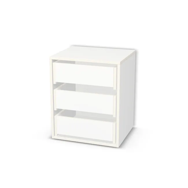 Korpus: Biel Alpejska (WU8685, BS), Materiał pleców: Plecy z płyty HDF 3 mm (biała), Szerokość: 50 cm, Wysokość: 60 cm, Głębokość: 42 cm, Głębokość z frontem: 43,8 cm, Typ szuflady: Z frontem nakładanym, Typ wieńca górnego: Wieniec górny nakładany, Fronty szuflad: Bez frontów szuflad, Liczba szuflad: 3 szuflady, Typ podstawy: Brak (tylko ślizgacze), System domyku: Otwieranie uchwytem (+Hamulec Blumotion), Prowadnice szuflad: Blum Tandem (Optimum Blum), Uchwyty szuflad: Brak uchwytów i brak nawiertów (Brak uchwytów), Obrzeże korpusu: 0,8 mm, Rodzaj: Zabudowa szeregowa