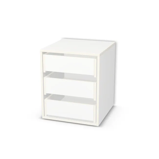 Korpus: Biel Alpejska (WU8685, BS), Materiał pleców: Plecy z płyty HDF 3 mm (biała), Szerokość: 50 cm, Wysokość: 60 cm, Głębokość: 51 cm, Głębokość z frontem: 52,8 cm, Typ szuflady: Z frontem nakładanym, Typ wieńca górnego: Wieniec górny nakładany, Fronty szuflad: Bez frontów szuflad, Liczba szuflad: 3 szuflady, Typ podstawy: Brak (tylko ślizgacze), System domyku: Otwieranie uchwytem (+Hamulec Blumotion), Prowadnice szuflad: Blum Tandem (Optimum Blum), Uchwyty szuflad: Brak uchwytów i brak nawiertów (Brak uchwytów), Obrzeże korpusu: 0,8 mm, Rodzaj: Zabudowa szeregowa