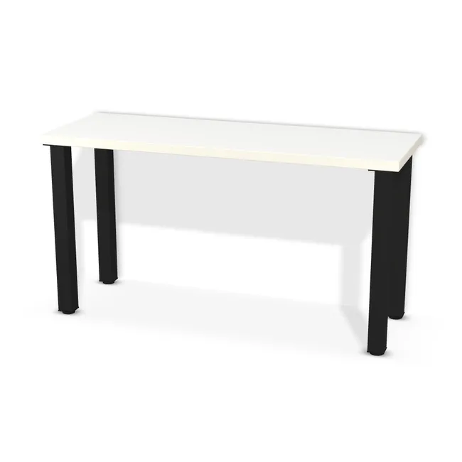 Blat: Biel Alpejska (WU8685, SMK, 36mm), Szerokość: 140 cm, Głębokość: 50 cm, Przepusty: Brak, Nóżki: Noga stołu kwadratowa 71cm Czarna (Rejs Kwadr. 60x60), Obrzeże blatu: 2,0 mm