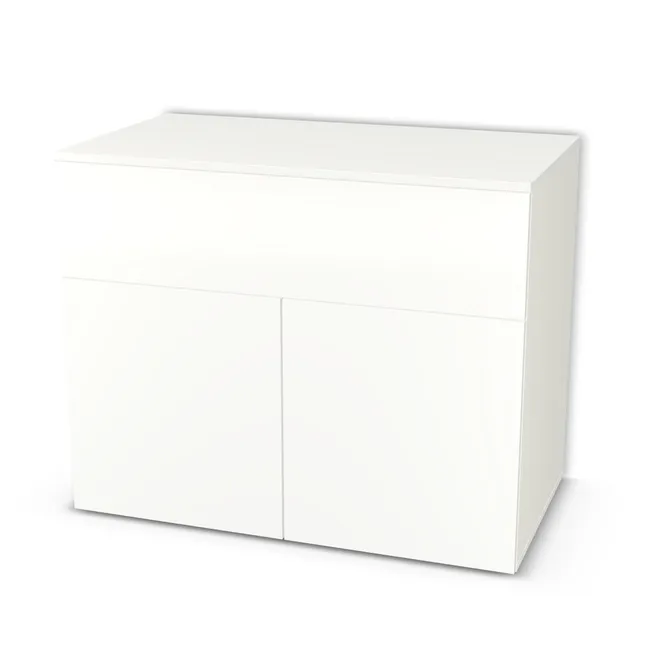 Blat: Bianco mat (U1895L, STEM, 18mm), Front: Bianco (U5000B, STHG), Korpus: Biały premium (W1000, ST9), Biały (W960, SM, 16mm), Szerokość: 101 cm, Wysokość: 81,5 cm, Głębokość: 56 cm, Wys. frontu szuflady: 25 cm, Fronty: 3 fronty - drzwi lewe i prawe, front szuflady, Zamek szuflady: Brak zamka szuflady, Zamek drzwi: Brak zamka drzwi, Liczba półek: Bez półek, Typ podstawy: Brak (tylko ślizgacze), System domyku: Otwieranie naciskiem (Tip-On), Typ szuflad: Szuflady systemowe, Prowadnice szuflad: Blum Tandembox Białe (Premium Blum), Zawiasy: Blum ClipTop 110 bez sprężyny (Premium), Uchwyty: Brak uchwytów i brak nawiertów (Brak uchwytów), Uchwyty szuflad: Brak uchwytów i brak nawiertów (Brak uchwytów), Obrzeże korpusu: 0,8 mm, Obrzeże frontu: 1,0 mm, Obrzeże blatu: 1,0 mm