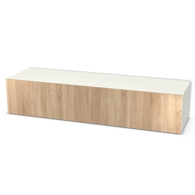Front: Dąb Bardolino naturalny (H1145, ST10) Usłojenie Pionowe, Korpus: Biały premium (W1000, ST9), Usłojenie frontu: Pionowe, Materiał pleców: Plecy z płyty HDF 3 mm (biała), Szerokość: 240 cm, Wysokość: 50 cm, Głębokość: 68 cm, Głębokość z frontem: 69,8 cm, Szer. części lewej: 120 cm, Układ mebla: Po lewej drzwi, po prawej drzwi, Fronty: Z frontami, Typ wieńca górnego: Wieniec górny nakładany, Drzwi w lewej części: 2 fronty - lewy i prawy, Drzwi w prawej części: 2 fronty - lewy i prawy, Liczba półek po lewej: 1 półka, Liczba półek po prawej: 1 półka, Rozmieszczenie półek: Rozmieszczenie symetryczne półek, Typ podstawy: Brak (tylko ślizgacze), System domyku: Otwieranie naciskiem (Tip-On), Zawiasy: Blum ClipTop 110 bez sprężyny (Premium), Uchwyty: Brak uchwytów i brak nawiertów (Brak uchwytów), Podpórki półek: Podpórki półki fi 5 mm (Basic / ruchome), Obrzeże korpusu: 0,8 mm, Obrzeże frontu: 0,8 mm, Rodzaj: Zabudowa szeregowa