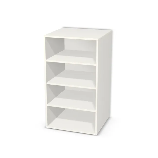 Korpus: Biały klasyczny (W960, SM), Materiał pleców: Plecy z płyty HDF 3 mm (biała), Szerokość: 60 cm, Wysokość: 106 cm, Głębokość: 56 cm, Liczba półek: 3 półki, Rozmieszczenie półek: Rozmieszczenie symetryczne półek, Typ podstawy: Brak (tylko ślizgacze), Podpórki półek: Podpórki półki fi 5 mm (Basic / ruchome), Obrzeże korpusu: 0,8 mm, Rodzaj: Zabudowa szeregowa