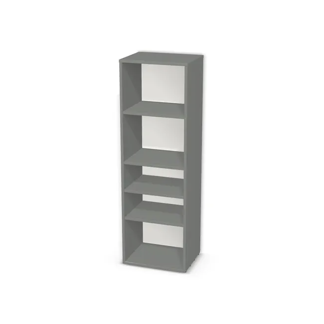Korpus: Szary przykurzony (U732, ST9), Materiał pleców: Plecy z płyty HDF 3 mm (biała), Szerokość: 45 cm, Wysokość: 139 cm, Głębokość: 35 cm, Liczba półek: 4 półki, Rozmieszczenie półek: Własne ustawienie, Typ podstawy: Brak (tylko ślizgacze), Podpórki półek: Podpórki Kuadro z zabezpieczeniem (typ 2) (Premium / z zabezp.), Obrzeże korpusu: 2,0 mm