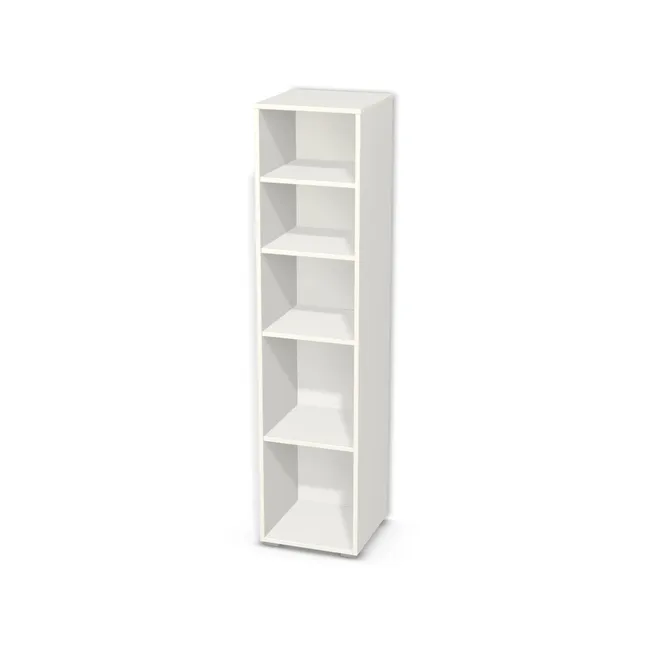 Korpus: Biały klasyczny (W960, SM), Materiał pleców: Plecy z płyty jak korpus, Szerokość: 40 cm, Wysokość: 170 cm, Wysokość z nóżkami: 171,8 cm, Głębokość: 40 cm, Liczba półek: 4 półki, Rozmieszczenie półek: Własne ustawienie, Typ podstawy: Nóżki (wg wyboru), Nóżki: Nóżka kwadratowa K099 z regulacją - chrom mat lakier / wys. 1.8 cm (Kwadratowa K099), Podpórki półek: Podpórki Kuadro z zabezpieczeniem (typ 2) (Premium / z zabezp.), Obrzeże korpusu: 2,0 mm