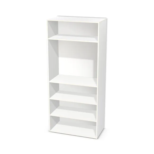 Korpus: Biel Alpejska (WU8685, SMK), Materiał pleców: Plecy z płyty jak korpus, Szerokość: 100 cm, Wysokość: 225 cm, Głębokość: 53 cm, Liczba półek: 4 półki, Rozmieszczenie półek: Własne ustawienie, Typ podstawy: Brak (tylko ślizgacze), Podpórki półek: Podpórki półki fi 5 mm (Basic / ruchome), Obrzeże korpusu: 0,8 mm