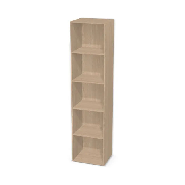 Korpus: Dąb Baronia jasny (H1362, ST12), Materiał pleców: Plecy z płyty jak korpus, Szerokość: 60 cm, Wysokość: 250 cm, Głębokość: 50 cm, Liczba półek: 4 półki, Rozmieszczenie półek: Rozmieszczenie symetryczne półek, Typ podstawy: Brak (tylko ślizgacze), Podpórki półek: Podpórki Kuadro z zabezpieczeniem (typ 2) (Premium / z zabezp.), Obrzeże korpusu: 0,8 mm, Rodzaj: Zabudowa szeregowa