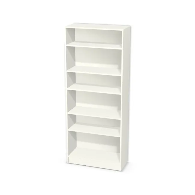 Korpus: Biały premium (W1000, ST9), Materiał pleców: Plecy z płyty jak korpus, Szerokość: 80 cm, Wysokość: 185 cm, Wysokość z cokołem: 195 cm, Głębokość: 34 cm, Liczba półek: 5 półek, Rozmieszczenie półek: Własne ustawienie, Typ podstawy: Cokół 10 cm, Podpórki półek: Podpórki Kuadro z zabezpieczeniem (typ 2) (Premium / z zabezp.), Obrzeże korpusu: 0,8 mm