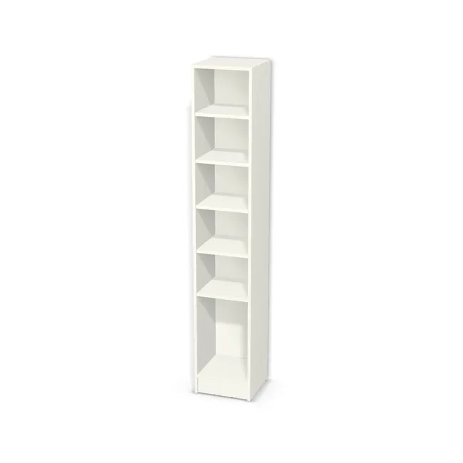 Korpus: Biały premium (W1000, ST9), Materiał pleców: Plecy z płyty jak korpus, Szerokość: 35 cm, Wysokość: 185 cm, Wysokość z cokołem: 195 cm, Głębokość: 34 cm, Liczba półek: 5 półek, Rozmieszczenie półek: Własne ustawienie, Typ podstawy: Cokół 10 cm, Podpórki półek: Podpórki Kuadro z zabezpieczeniem (typ 2) (Premium / z zabezp.), Obrzeże korpusu: 0,8 mm