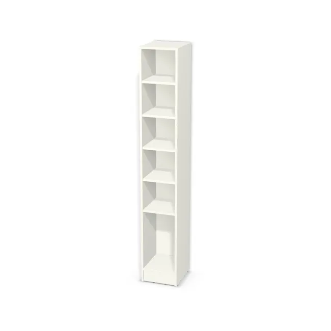 Korpus: Biały premium (W1000, ST9), Materiał pleców: Plecy z płyty jak korpus, Szerokość: 31 cm, Wysokość: 185 cm, Wysokość z cokołem: 195 cm, Głębokość: 34 cm, Liczba półek: 5 półek, Rozmieszczenie półek: Własne ustawienie, Typ podstawy: Cokół 10 cm, Podpórki półek: Podpórki Kuadro z zabezpieczeniem (typ 2) (Premium / z zabezp.), Obrzeże korpusu: 0,8 mm