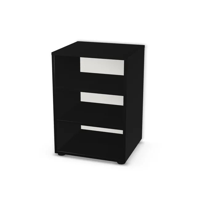 Korpus: Czarny (U999, ST7), Materiał pleców: Plecy z płyty HDF 3 mm (biała), Szerokość: 50 cm, Wysokość: 69,5 cm, Wysokość z nóżkami: 71,4 cm, Głębokość: 45 cm, Liczba półek: 2 półki, Rozmieszczenie półek: Własne ustawienie, Typ podstawy: Nóżki (wg wyboru), Nóżki: Ślizgacz czarny 2-częściowy 54x19mm tworzywo sztuczne (Stopka fi54 19mm), Podpórki półek: Podpórki półki fi 5 mm (Basic / ruchome), Obrzeże korpusu: 0,8 mm