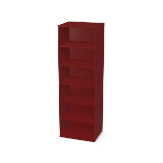 Korpus: Burgund (U311, ST9), Materiał pleców: Plecy z płyty jak korpus, Szerokość: 58 cm, Wysokość: 177 cm, Głębokość: 45 cm, Liczba półek: 5 półek, Rozmieszczenie półek: Rozmieszczenie symetryczne półek, Typ podstawy: Brak (tylko ślizgacze), Podpórki półek: Podpórki Kuadro z zabezpieczeniem (typ 2) (Premium / z zabezp.), Obrzeże korpusu: 0,8 mm