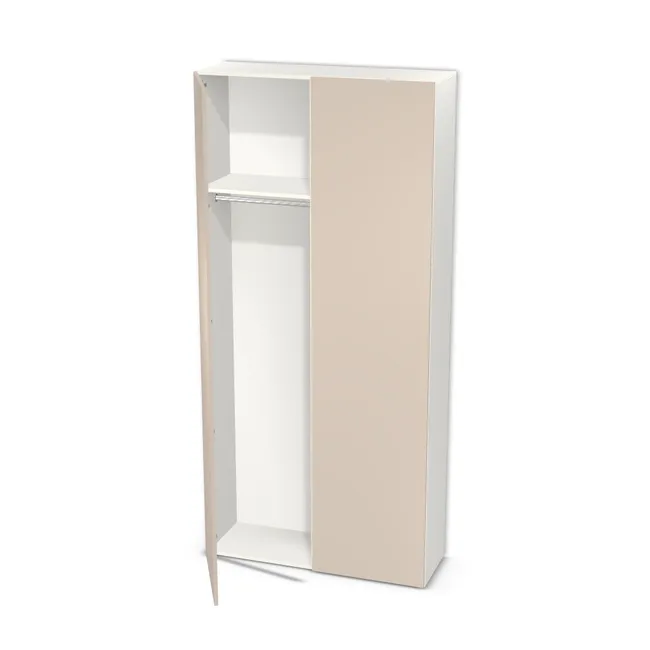 Dwudzielna szafa (na wieszaki, z półkami) na wymiar. Front: Kaszmir (U702, ST9), Korpus: Biały klasyczny (W960, SM). Dopasuj wymiary online. Realizacja: 3 dni roboczych.
