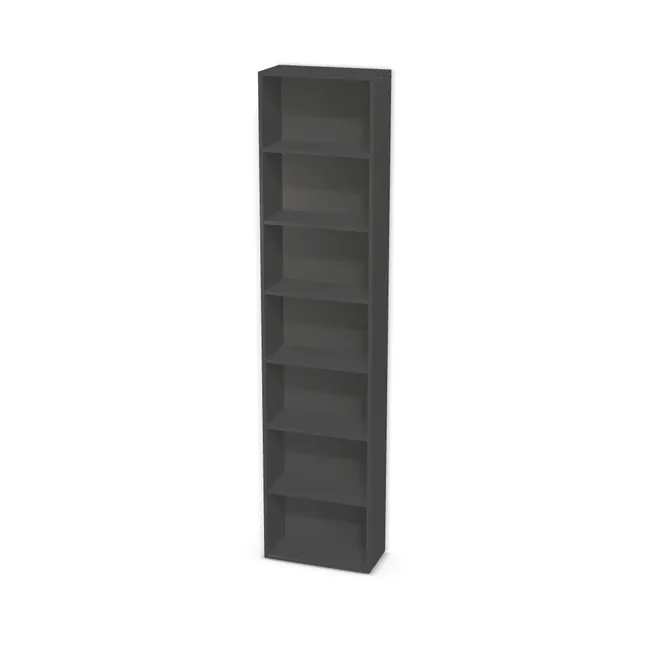 Korpus: Szary diamentowy (U963, ST9), Materiał pleców: Plecy z płyty jak korpus, Szerokość: 54,4 cm, Wysokość: 238,9 cm, Głębokość: 26,5 cm, Liczba półek: 6 półek, Rozmieszczenie półek: Rozmieszczenie symetryczne półek, Typ podstawy: Brak (tylko ślizgacze), Podpórki półek: Podpórki Kuadro z zabezpieczeniem (typ 2) (Premium / z zabezp.), Obrzeże korpusu: 0,8 mm, Rodzaj: Zabudowa szeregowa