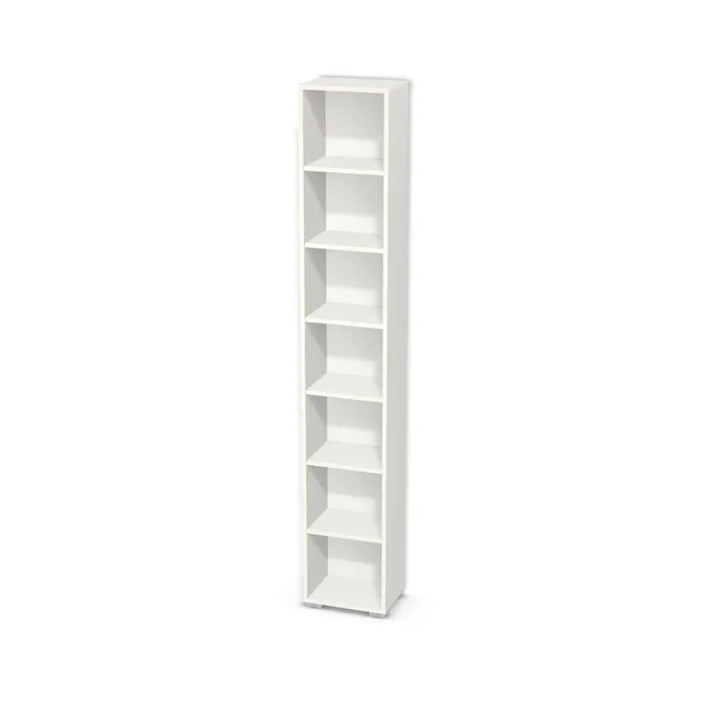 Korpus: Biały klasyczny (W960, SM), Materiał pleców: Plecy z płyty HDF 3 mm (biała), Szerokość: 37 cm, Wysokość: 220 cm, Wysokość z nóżkami: 222 cm, Głębokość: 26 cm, Liczba półek: 6 półek, Rozmieszczenie półek: Rozmieszczenie symetryczne półek, Typ podstawy: Nóżki (wg wyboru), Nóżki: Stopka K041 - tworzywo - chrom wys 2 cm (Stopka chrom 2cm), Podpórki półek: Podpórki Kuadro z zabezpieczeniem (typ 2) (Premium / z zabezp.), Obrzeże korpusu: 0,8 mm