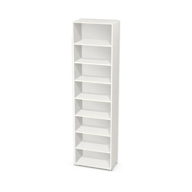 Korpus: Biały klasyczny (W960, SM), Materiał pleców: Plecy z płyty HDF 3 mm (biała), Szerokość: 65 cm, Wysokość: 240 cm, Wysokość z nóżkami: 242 cm, Głębokość: 35 cm, Liczba półek: 7 półek, Rozmieszczenie półek: Własne ustawienie, Typ podstawy: Nóżki (wg wyboru), Nóżki: Stopka K041 - tworzywo - chrom wys 2 cm (Stopka chrom 2cm), Podpórki półek: Podpórki Kuadro z zabezpieczeniem (typ 2) (Premium / z zabezp.), Obrzeże korpusu: 0,8 mm